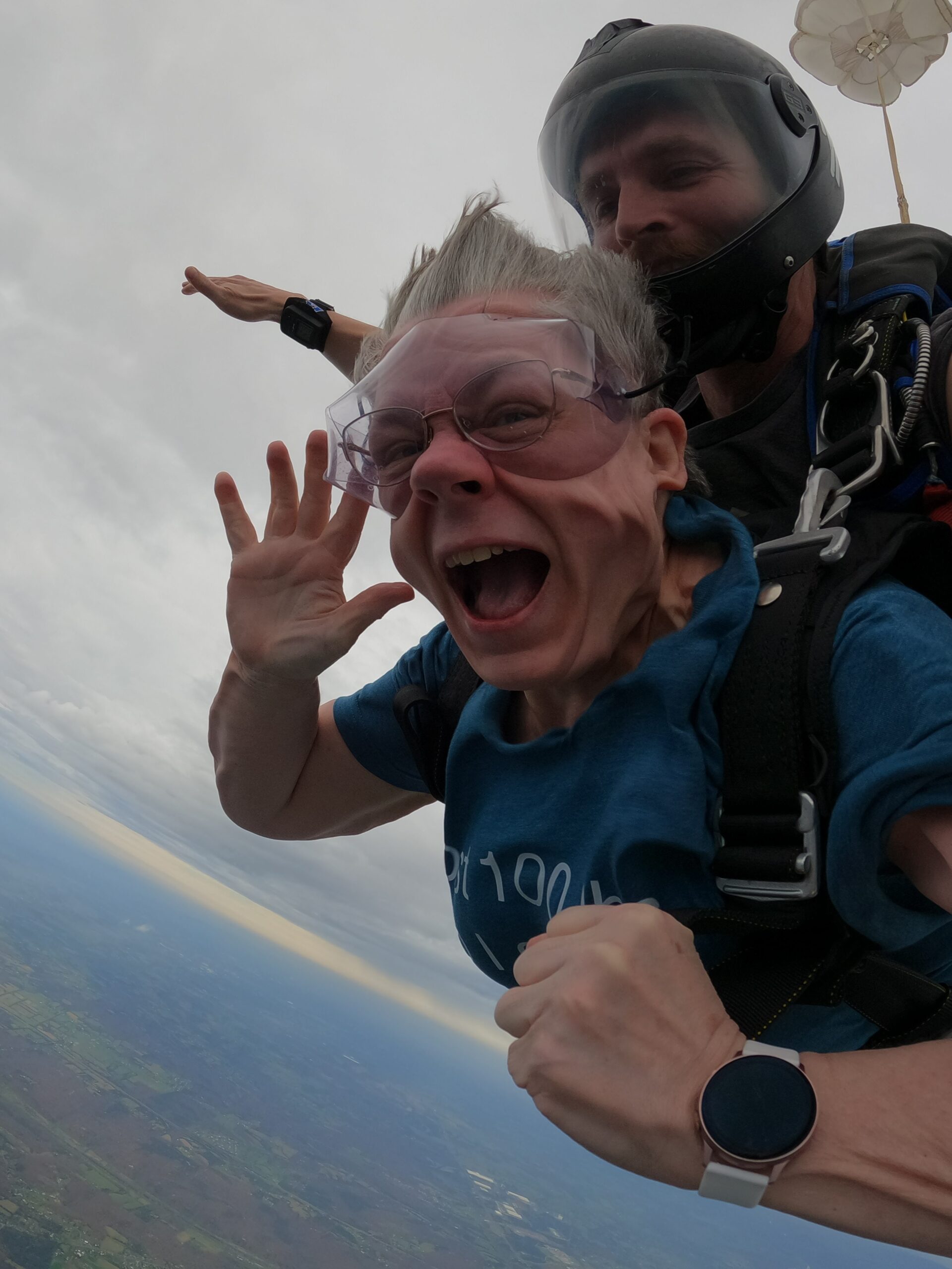DCIM100GOPROG0040943.JPG Wendy Cary is waving to your while in free fall while tandem skydiving